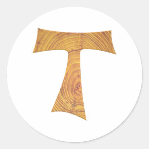 Holzaussehen Franciscan Tau Cross Runder Aufkleber
