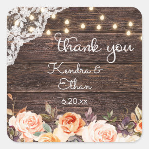 Holzbalken, Lichter, Blush & Peach Floral Vielen D Quadratischer Aufkleber