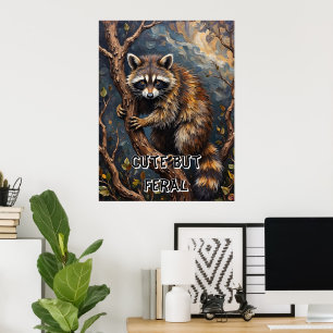 Holzbank: Raccoon in den Zweigen Poster