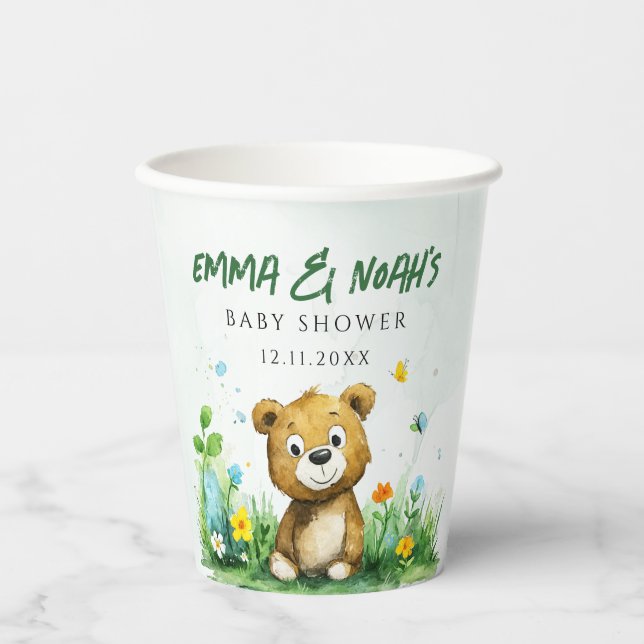 Holzbärentuch-Babyduschpapier Pappbecher (Vorderseite)
