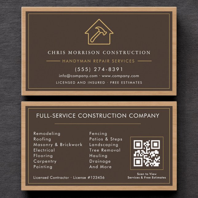 Holzbau-Handwerker-QR-Code-Professional Visitenkarte (Von Creator hochgeladen)