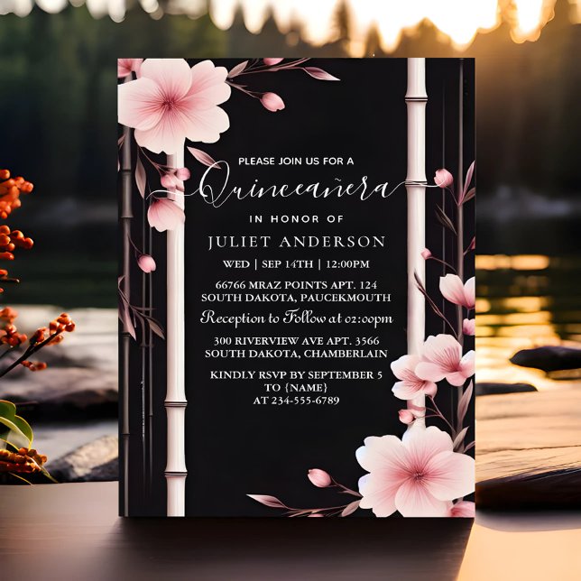 Holzbaum Pink Girly Cherry Blossom Quinceanera Einladung (Von Creator hochgeladen)