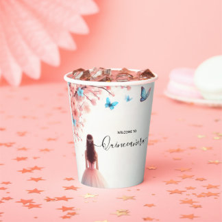 Holzbaum Pink Girly Cherry Blossom Quinceanera Pappbecher