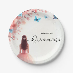 Holzbaum Pink Girly Cherry Blossom Quinceanera Pappteller