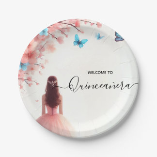 Holzbaum Pink Girly Cherry Blossom Quinceanera Pappteller
