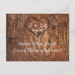 Holzbaum Trunk Heart Wedding Rett Datum Postkarte