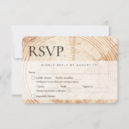 Holzbaumbellen rustikale Hochzeitspausen RSVP Karte