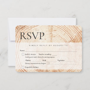 Holzbaumbellen rustikale Hochzeitspausen RSVP Karte