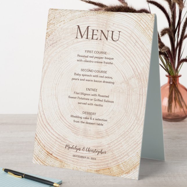 Holzbaumring Anpassbare Hochzeitsmenüs Tischaufsteller (In Situ (Tisch))