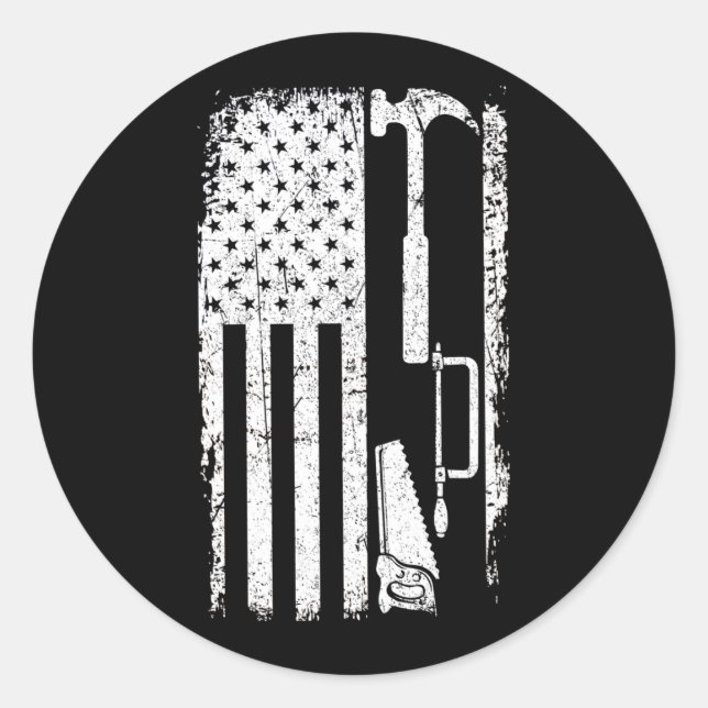 Holzbearbeitungsmaschine für amerikanische Fahne Runder Aufkleber (Vorderseite)