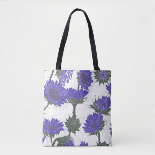 Holzblock Drucksonnenblume lila Tasche