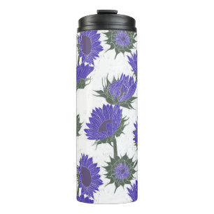 Holzblock Drucksonnenblume lila Thermosbecher