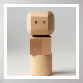 Holzblock mit geschnitztem Gesicht Poster