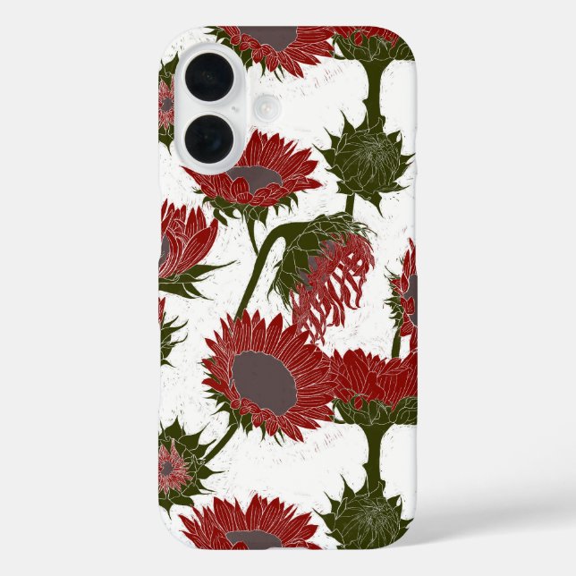 Holzblock Print Sunflower rot iPhone 16 Hülle (Rückseite)