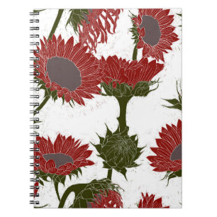 Holzblock Print Sunflower rot Notizblock