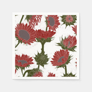 Holzblock Print Sunflower rot Serviette