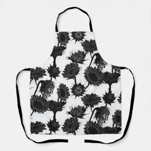 Holzblock Print Sunflower Schwarz & Weiß Schürze