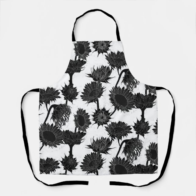 Holzblock Print Sunflower Schwarz & Weiß Schürze (Vorderseite)