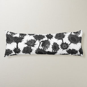 Holzblock Print Sunflower Schwarz & Weiß Seitenschläferkissen