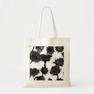 Holzblock Print Sunflower Schwarz & Weiß Tragetasche