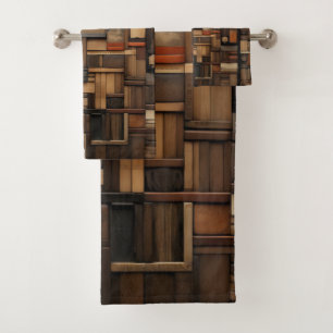 Holzblock-Typografie und Kunstkollektion Badhandtuch Set