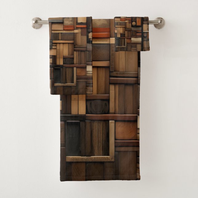 Holzblock-Typografie und Kunstkollektion Badhandtuch Set (Insitu)
