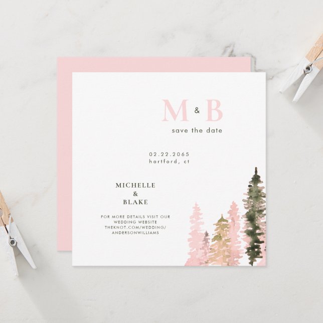 Holzblush Monogram Save the Date Square (Vorderseite/Rückseite Beispiel)
