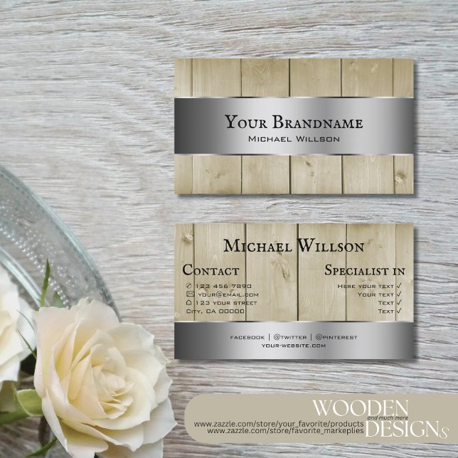 Holzböden Hellbraunes Holzkörnchen Silberdekor Visitenkarte (Von Creator hochgeladen)