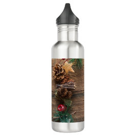 Holzboden mit Kiefernzapfen Edelstahlflasche