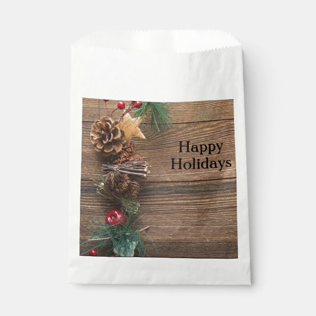 Holzboden mit Kiefernzapfen Geschenktütchen (Vorderseite)