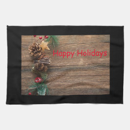 Holzboden mit Kiefernzapfen Geschirrtuch