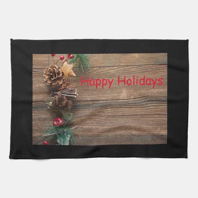 Holzboden mit Kiefernzapfen Geschirrtuch (Horizontal)