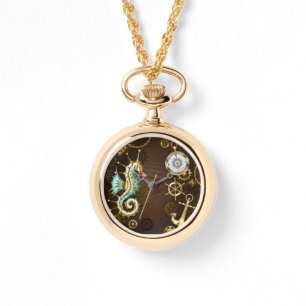 Holzboden mit mechanischem Seepferd Armbanduhr