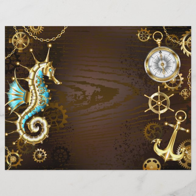 Holzboden mit mechanischem Seepferd Briefbogen (Vorderseite)