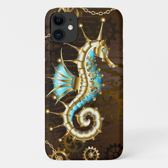 Holzboden mit mechanischem Seepferd Case-Mate iPhone Hülle (Rückseite)