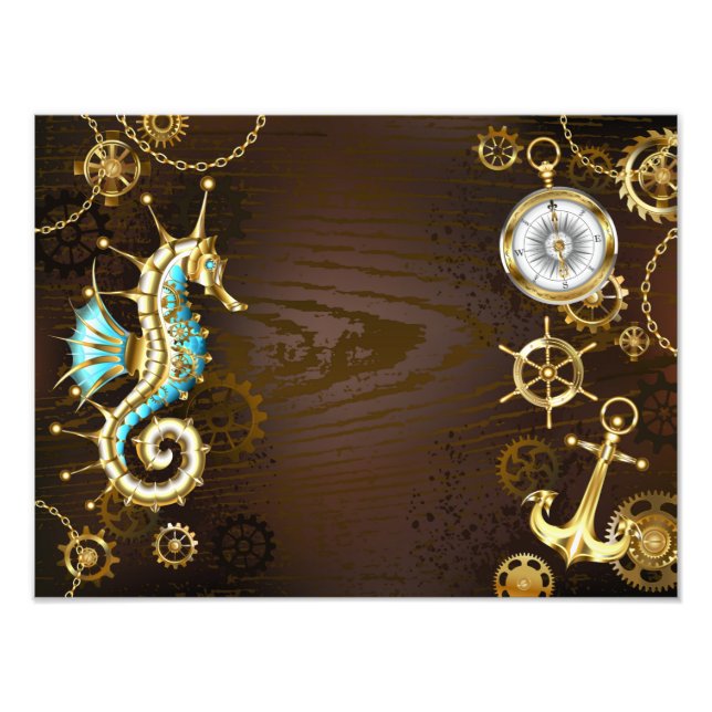 Holzboden mit mechanischem Seepferd Fotodruck (Vorne)