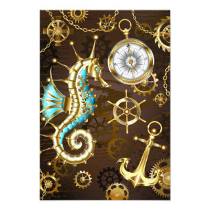 Holzboden mit mechanischem Seepferd Fotodruck