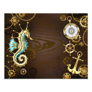 Holzboden mit mechanischem Seepferd Fotodruck