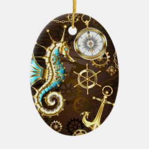 Holzboden mit mechanischem Seepferd Keramik Ornament
