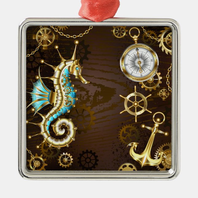 Holzboden mit mechanischem Seepferd Ornament Aus Metall (Vorne)