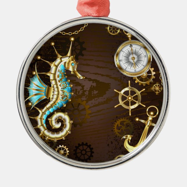 Holzboden mit mechanischem Seepferd Ornament Aus Metall (Vorne)