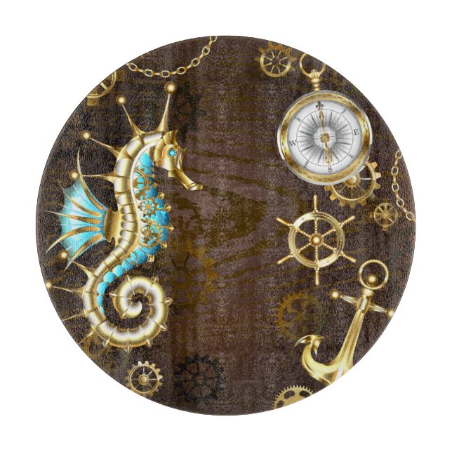 Holzboden mit mechanischem Seepferd Schneidebrett (Vorderseite)