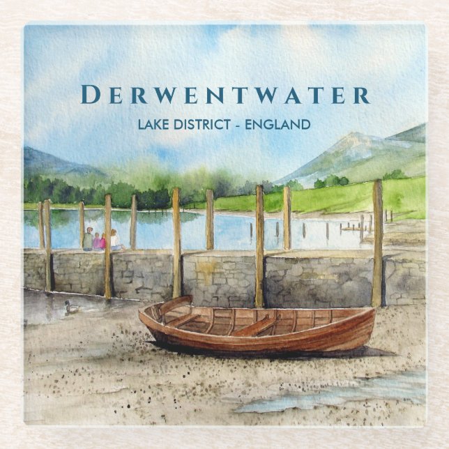 Holzboot am Derwentwater Lake District Cumbria Glasuntersetzer (Vorderseite)