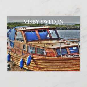 HOLZBOOT, SCHWEDEN BESUCHT POSTKARTE