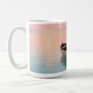 Holzboot Tropischer Sonnenuntergang Strand Kaffeetasse
