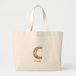 Holzbrief C Blume Monogramm Ruhestand Tote Bag Jumbo Stoffbeutel
