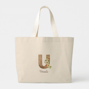 Holzbuchstabe U Blumen-Monogramm-Ruhestand Tote Ba Jumbo Stoffbeutel