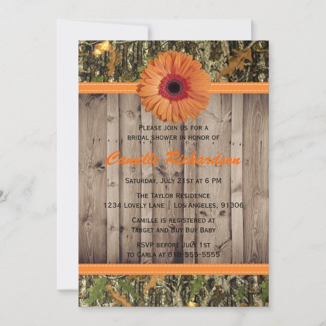 Holzdusche und Orangendusche Daisy Bridal Einladun Einladung (Vorderseite)
