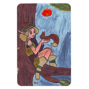 Holzelf mit Eichhörnchen Magnet