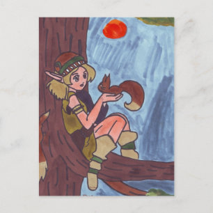 Holzelf mit Eichhörnchen Postkarte